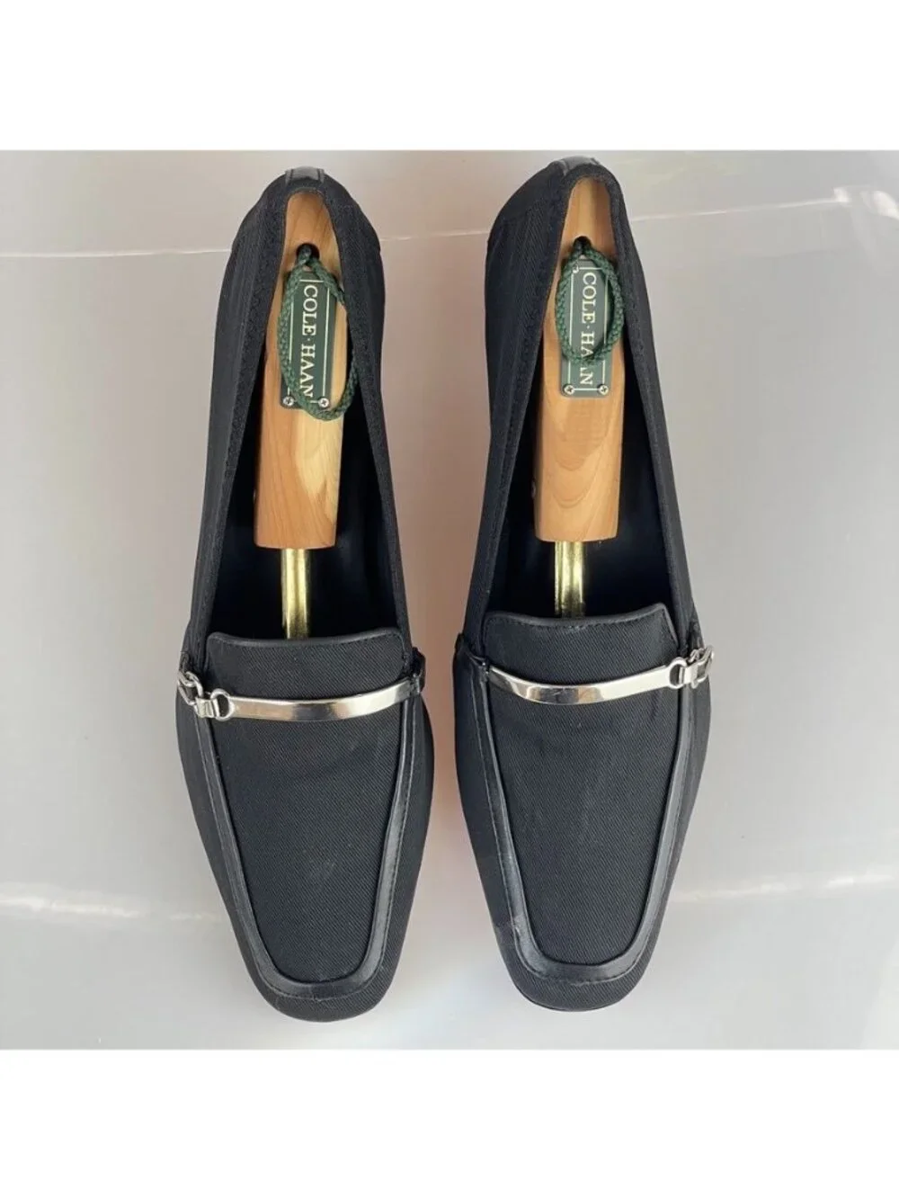 TALBOTS Shoes Women's Size US 8AA Black Leather Trim Fabric Loafer